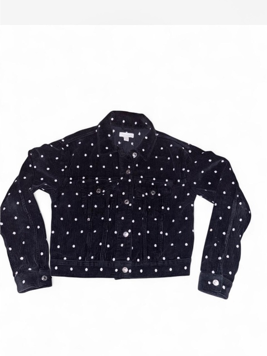 Topshop Jackets & Blazers - Topshop Black Corduroy Polka Dot Jean Jacket